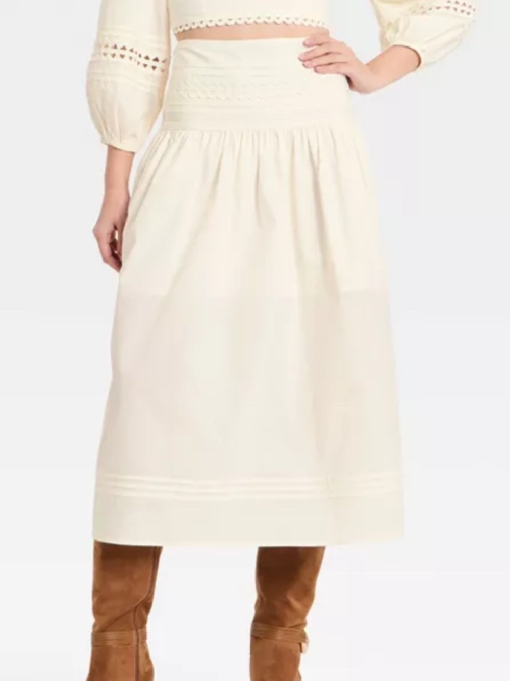 A New Day Womens Eyelet Midi Peasant Skirt Smocked Elastic Waist Size XL